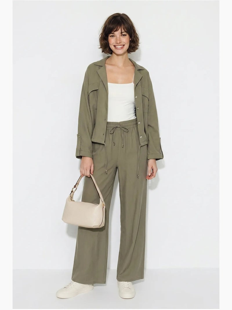 Ensemble deux pièces : blouse et pantalon large en crêpe lucci Kaki - Kiabi