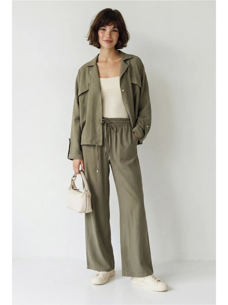 Ensemble deux pièces : blouse et pantalon large en crêpe lucci Kaki - Kiabi