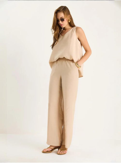 Ensemble deux pièces : chemisier à bretelles et col en v, pantalon palazzo lucci - Kiabi