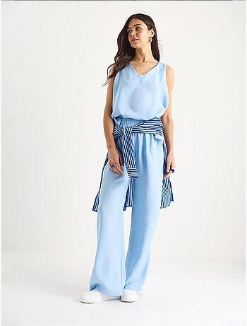 Ensemble deux pièces : chemisier à bretelles et col en v, pantalon palazzo lucci