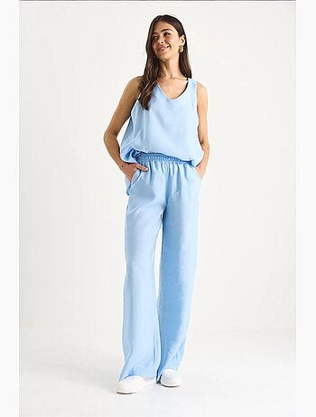 Ensemble deux pièces : chemisier à bretelles et col en v, pantalon palazzo lucci