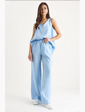 Ensemble deux pièces : chemisier à bretelles et col en v, pantalon palazzo lucci