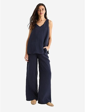 Ensemble deux pièces : chemisier à bretelles et col en v, pantalon palazzo lucci