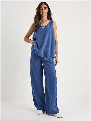 Ensemble deux pièces : chemisier à bretelles et col en v, pantalon palazzo lucci