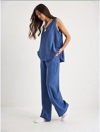 Ensemble deux pièces : chemisier à bretelles et col en v, pantalon palazzo lucci