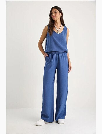 Ensemble deux pièces : chemisier à bretelles et col en v, pantalon palazzo lucci