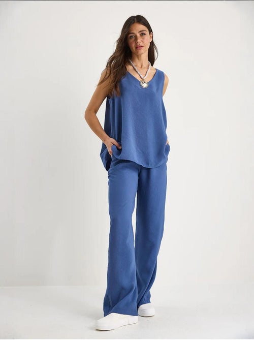 Ensemble deux pièces : chemisier à bretelles et col en v, pantalon palazzo lucci - Kiabi