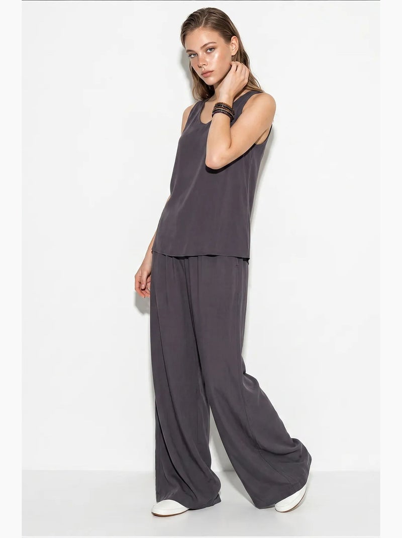 Ensemble deux pièces : chemisier à bretelles et col en v, pantalon palazzo lucci Gris foncé - Kiabi