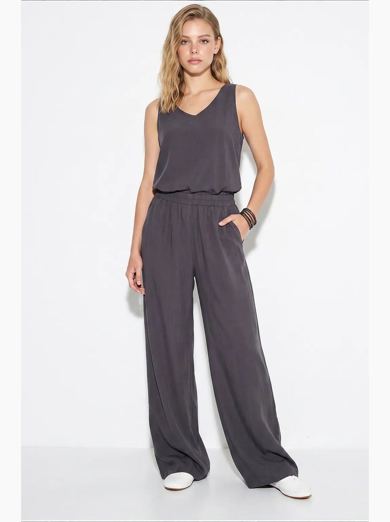 Ensemble deux pièces : chemisier à bretelles et col en v, pantalon palazzo lucci Gris foncé - Kiabi