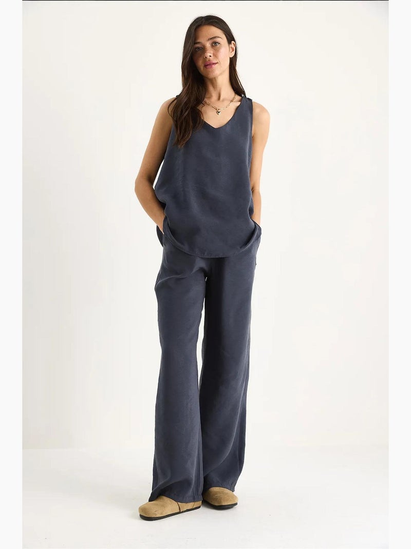 Ensemble deux pièces : chemisier à bretelles et col en v, pantalon palazzo lucci Gris Noir - Kiabi