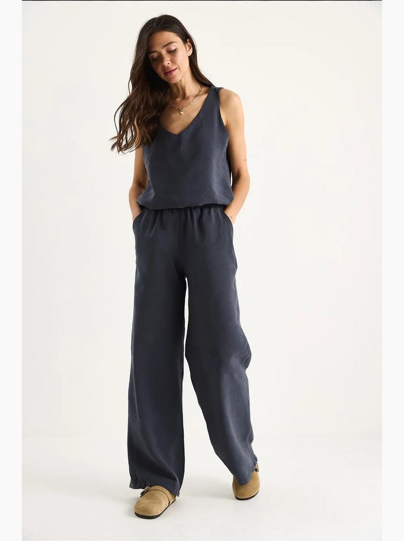 Ensemble deux pièces : chemisier à bretelles et col en v, pantalon palazzo lucci Gris Noir - Kiabi