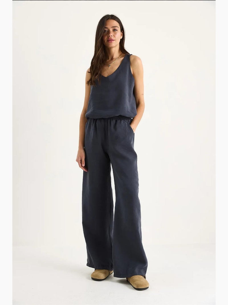 Ensemble deux pièces : chemisier à bretelles et col en v, pantalon palazzo lucci Gris Noir - Kiabi