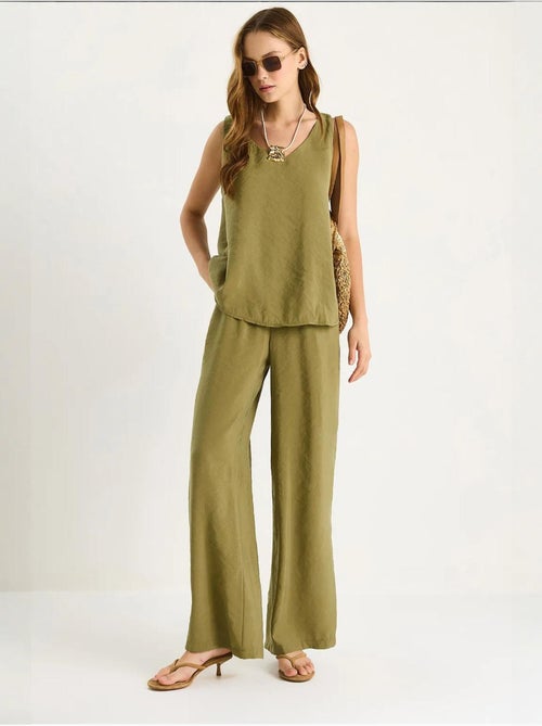 Ensemble deux pièces : chemisier à bretelles et col en v, pantalon palazzo lucci - Kiabi