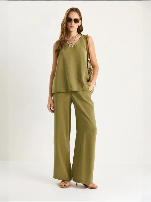 Ensemble deux pièces : chemisier à bretelles et col en v, pantalon palazzo lucci - Kiabi