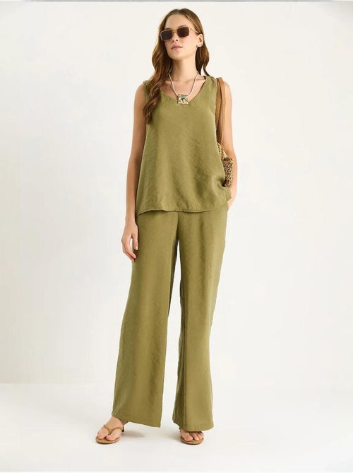 Ensemble deux pièces : chemisier à bretelles et col en v, pantalon palazzo lucci - Kiabi