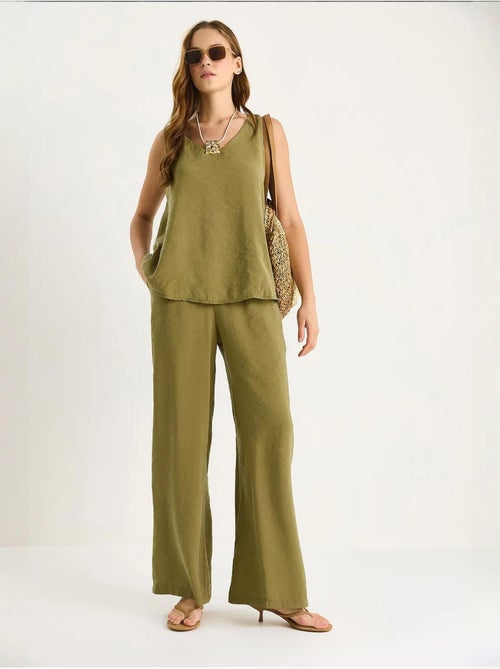 Ensemble deux pièces : chemisier à bretelles et col en v, pantalon palazzo lucci - Kiabi