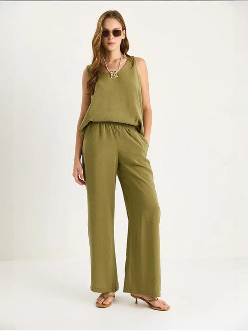 Ensemble deux pièces : chemisier à bretelles et col en v, pantalon palazzo lucci - Kiabi