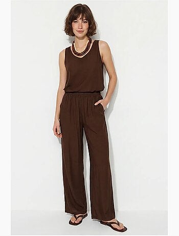 Ensemble deux pièces : chemisier à bretelles et col en v, pantalon palazzo lucci