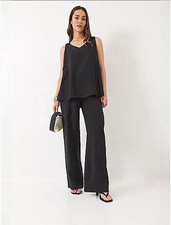 Ensemble deux pièces : chemisier à bretelles et col en v, pantalon palazzo lucci