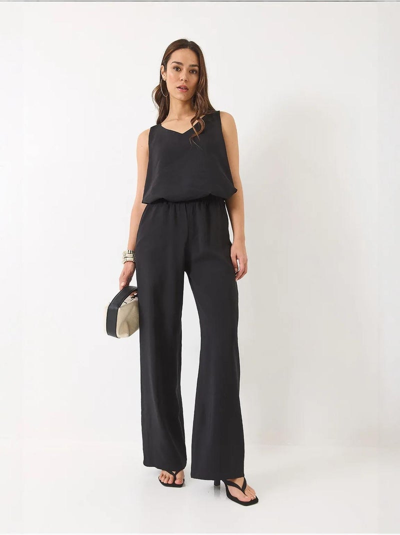 Ensemble deux pièces : chemisier à bretelles et col en v, pantalon palazzo lucci Noir - Kiabi