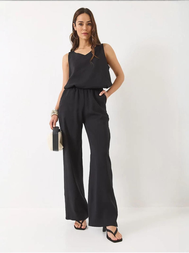 Ensemble deux pièces : chemisier à bretelles et col en v, pantalon palazzo lucci Noir - Kiabi