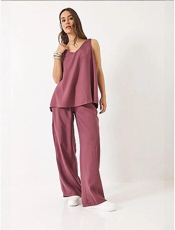 Ensemble deux pièces : chemisier à bretelles et col en v, pantalon palazzo lucci