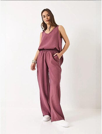 Ensemble deux pièces : chemisier à bretelles et col en v, pantalon palazzo lucci