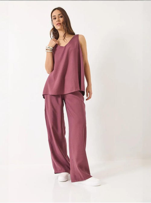 Ensemble deux pièces : chemisier à bretelles et col en v, pantalon palazzo lucci - Kiabi