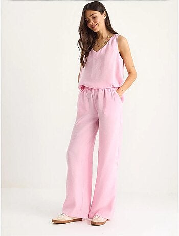 Ensemble deux pièces : chemisier à bretelles et col en v, pantalon palazzo lucci
