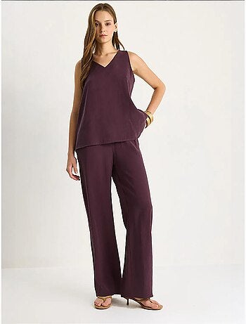 Ensemble deux pièces : chemisier à bretelles et col en v, pantalon palazzo lucci
