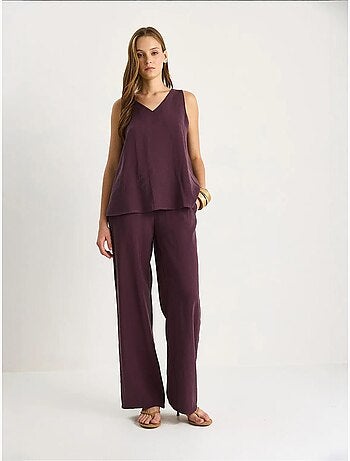 Ensemble deux pièces : chemisier à bretelles et col en v, pantalon palazzo lucci