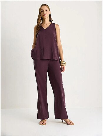 Ensemble deux pièces : chemisier à bretelles et col en v, pantalon palazzo lucci