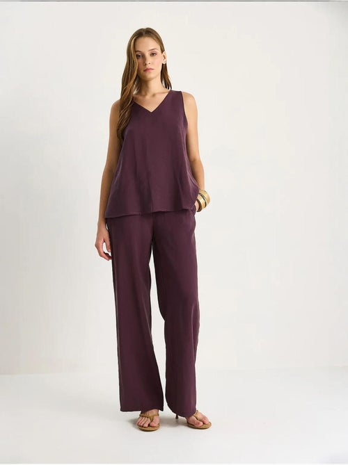 Ensemble deux pièces : chemisier à bretelles et col en v, pantalon palazzo lucci - Kiabi