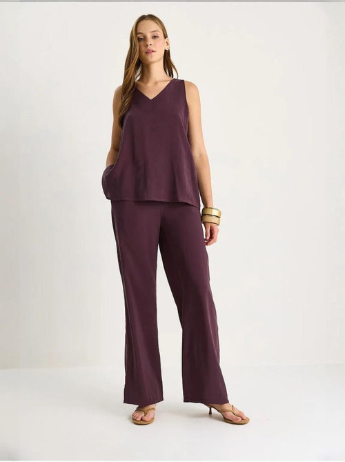 Ensemble deux pièces : chemisier à bretelles et col en v, pantalon palazzo lucci - Kiabi