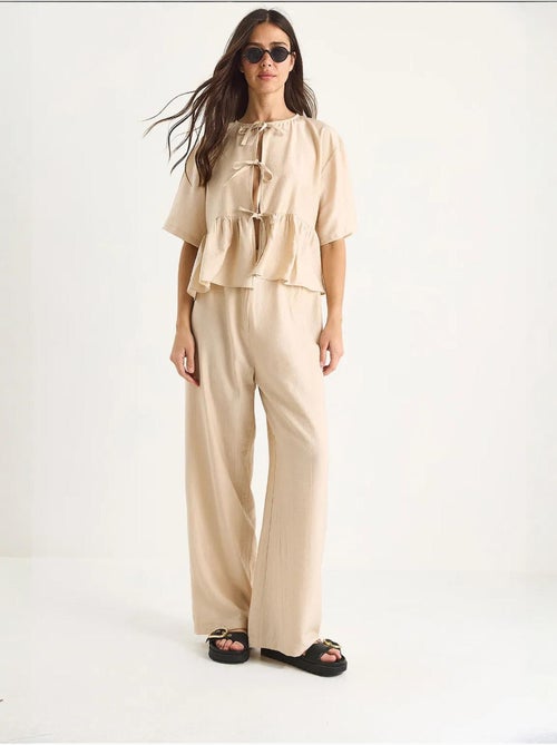 Ensemble deux pièces chemisier et pantalon à manches courtes avec détails noués lucci - Kiabi
