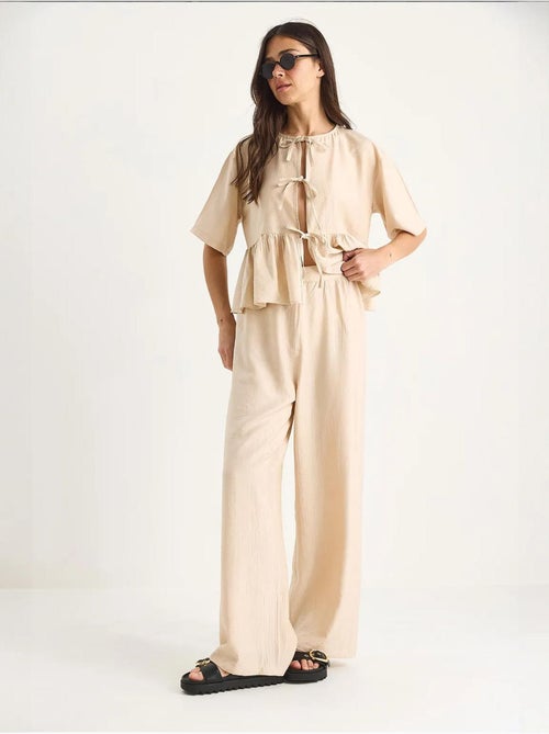 Ensemble deux pièces chemisier et pantalon à manches courtes avec détails noués lucci - Kiabi