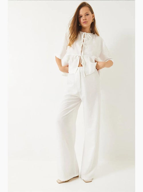 Ensemble deux pièces chemisier et pantalon à manches courtes avec détails noués lucci - Kiabi