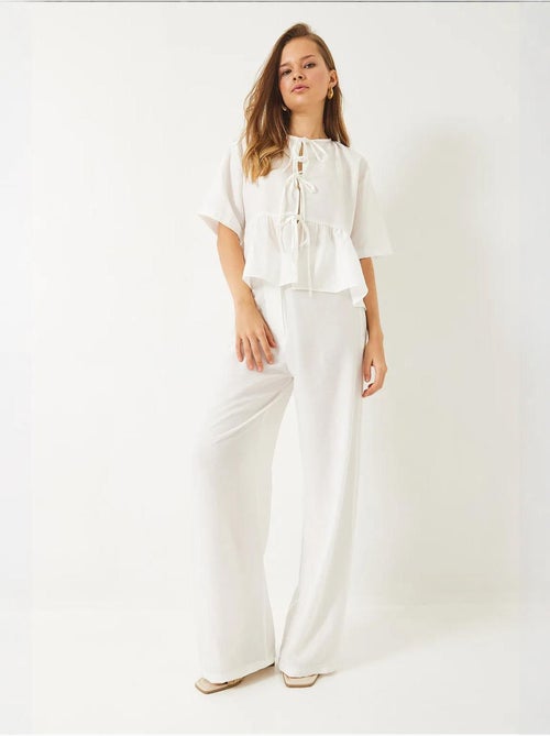 Ensemble deux pièces chemisier et pantalon à manches courtes avec détails noués lucci - Kiabi