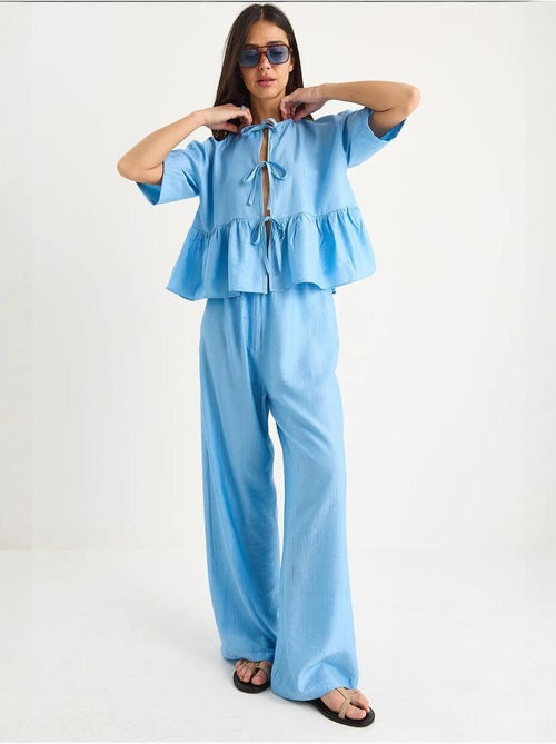 Ensemble deux pièces chemisier et pantalon à manches courtes avec détails noués lucci - Kiabi