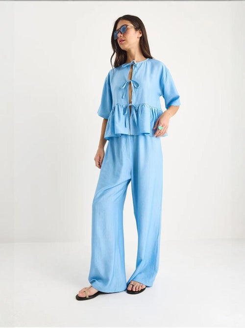 Ensemble deux pièces chemisier et pantalon à manches courtes avec détails noués lucci - Kiabi