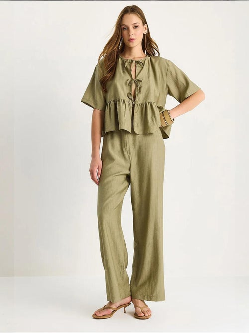 Ensemble deux pièces chemisier et pantalon à manches courtes avec détails noués lucci - Kiabi