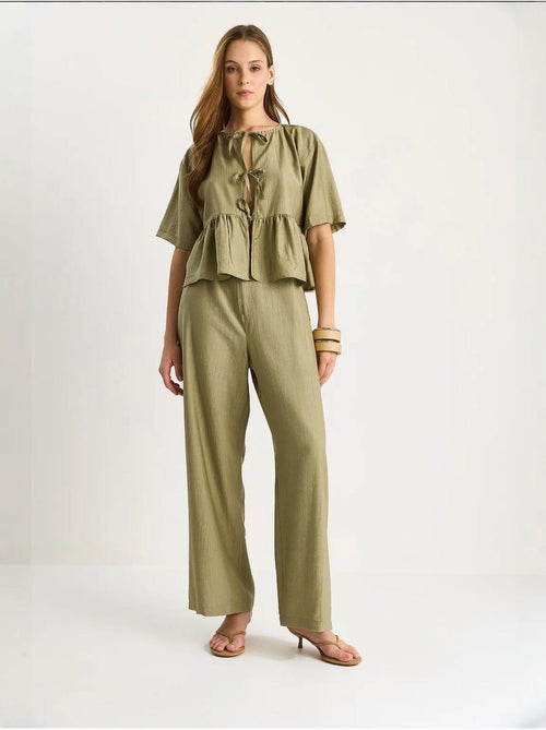 Ensemble deux pièces chemisier et pantalon à manches courtes avec détails noués lucci - Kiabi