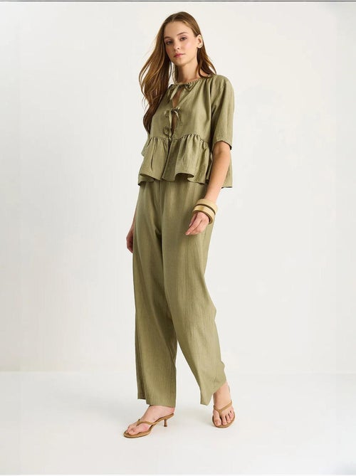 Ensemble deux pièces chemisier et pantalon à manches courtes avec détails noués lucci - Kiabi