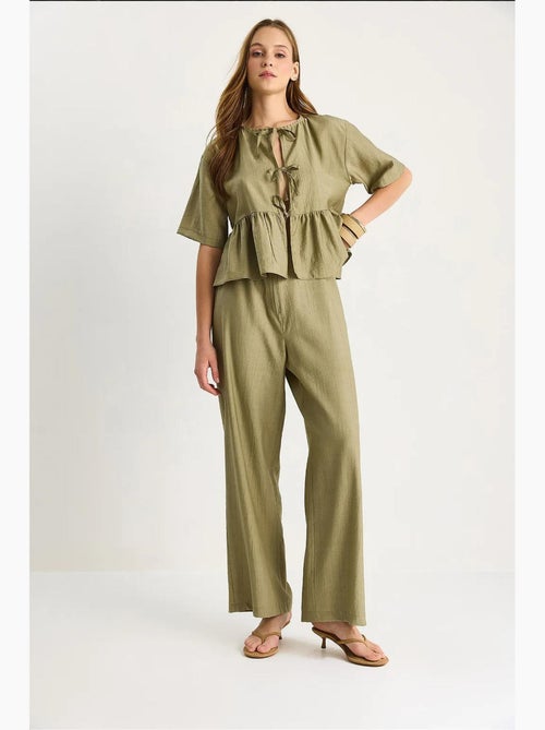 Ensemble deux pièces chemisier et pantalon à manches courtes avec détails noués lucci - Kiabi
