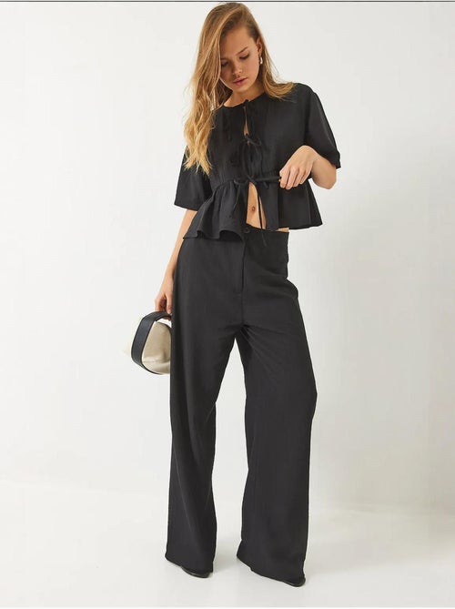 Ensemble deux pièces chemisier et pantalon à manches courtes avec détails noués lucci - Kiabi