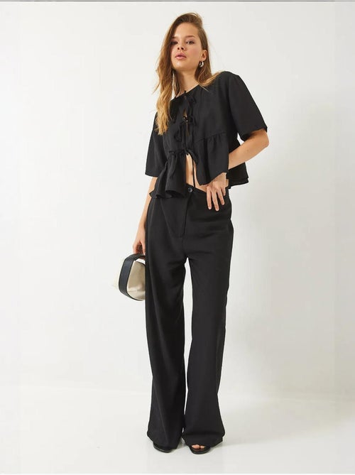 Ensemble deux pièces chemisier et pantalon à manches courtes avec détails noués lucci - Kiabi