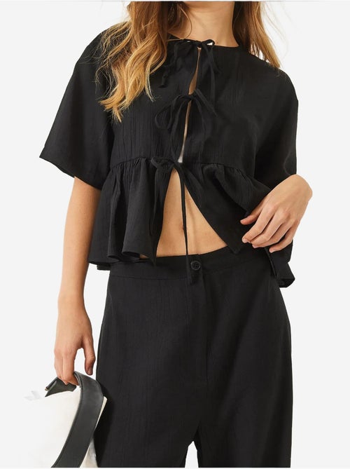 Ensemble deux pièces chemisier et pantalon à manches courtes avec détails noués lucci - Kiabi