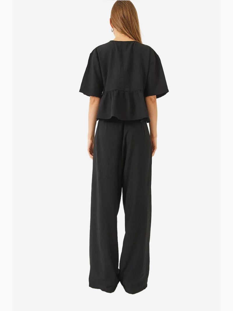 Ensemble deux pièces chemisier et pantalon à manches courtes avec détails noués lucci Noir - Kiabi