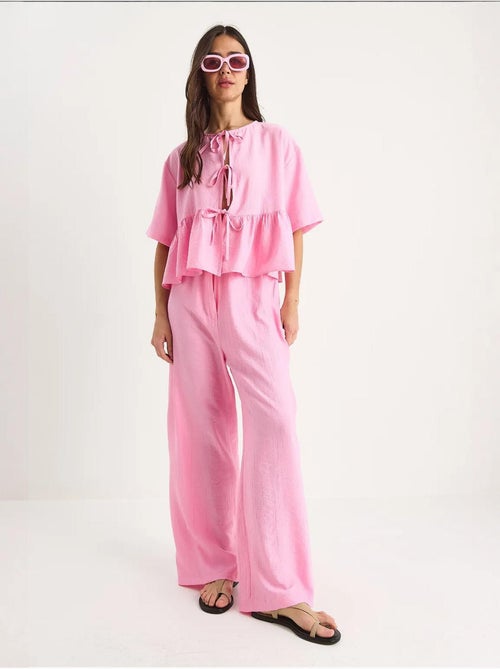Ensemble deux pièces chemisier et pantalon à manches courtes avec détails noués lucci - Kiabi