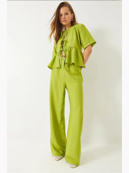Ensemble deux pièces chemisier et pantalon à manches courtes avec détails noués lucci - Kiabi
